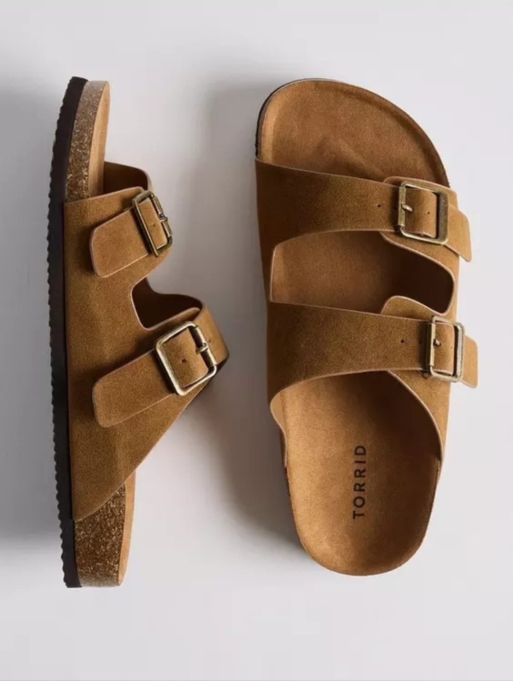 torrid Camel Suede Double-Buckle Slide Sandals